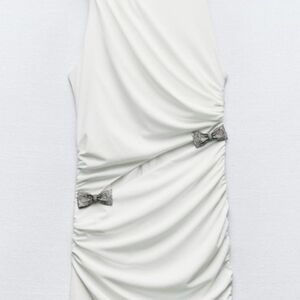 Zara White Mini Dress with Silver Accents